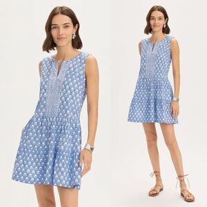 RNWK Renwick Block Print Flounce Dress Size Medium Block Print Coastal Preppy 13